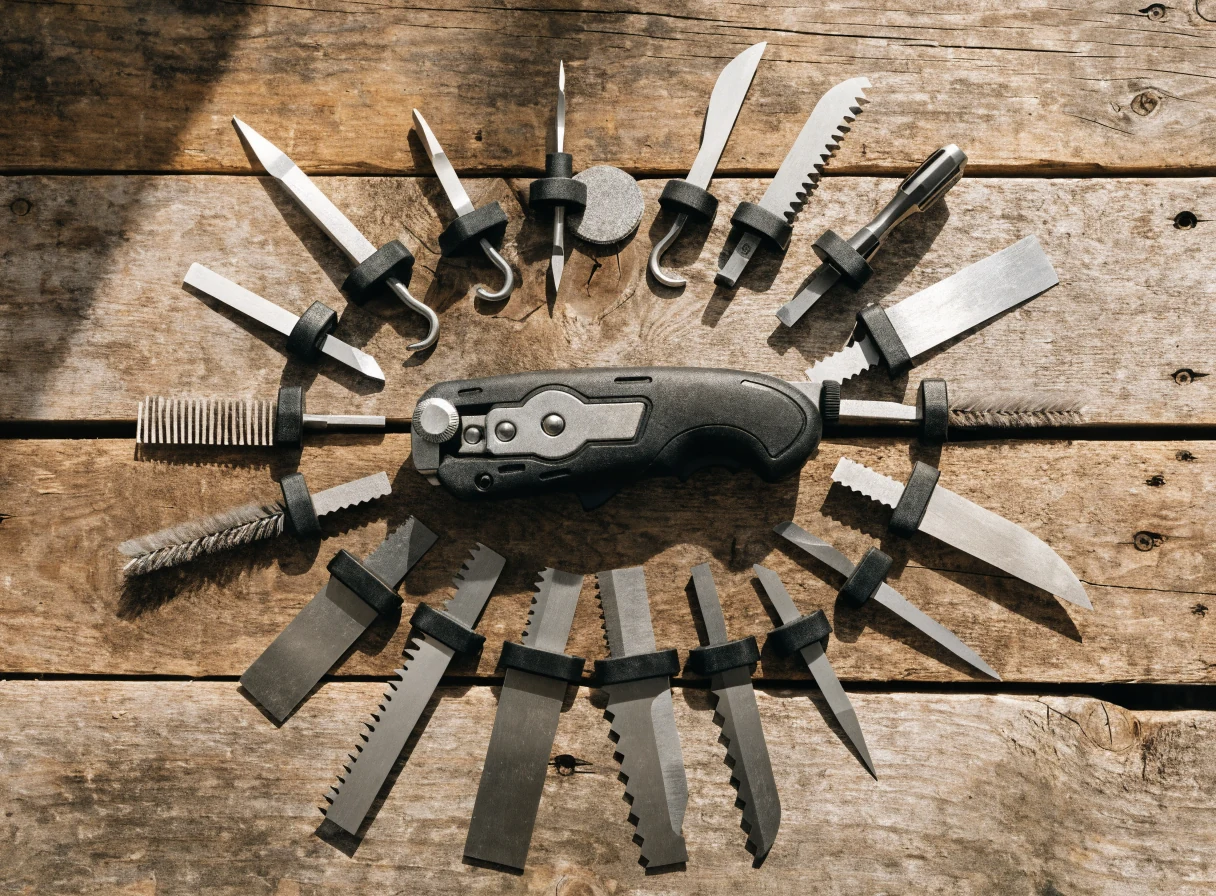 Utensile multifunzione oscillante con lame su piano legno